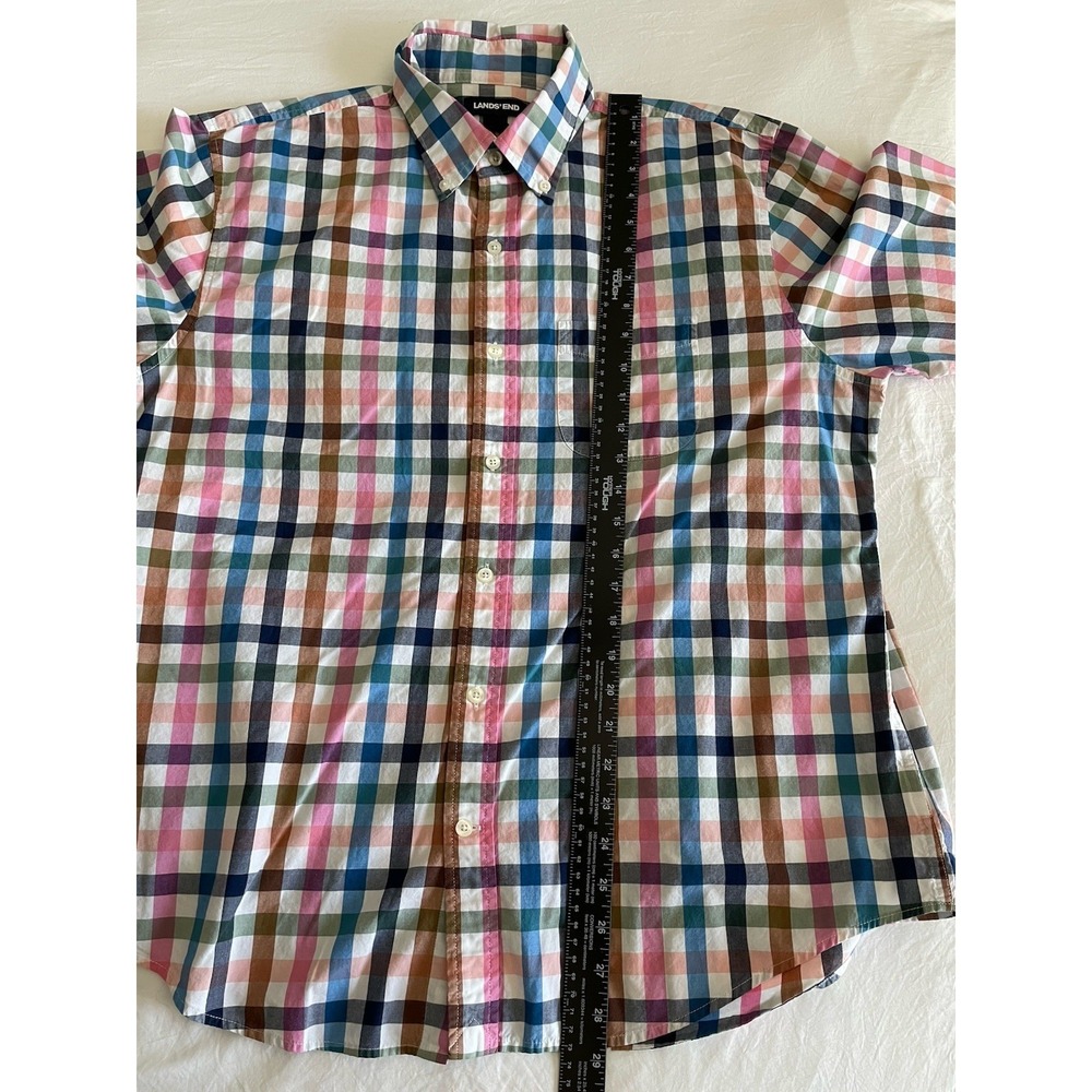 Lands' End Men's L Pastel Plaid Button Down Shirt 100% Cotton Long Sleeve Preppy - Picture 5 of 9
